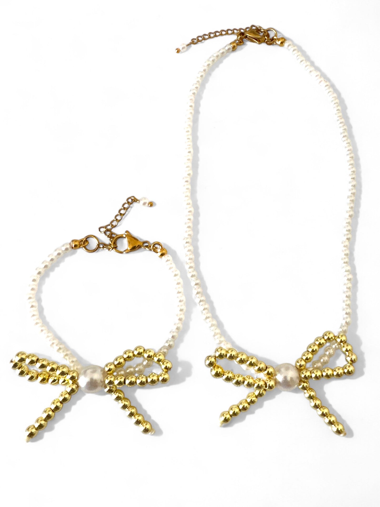 Χειροποίητο κολιέ και βραχιόλι με πέρλες και φιογκάκι από αιματίτη – Irene Pearls Bracelet – So Cute by Dimi