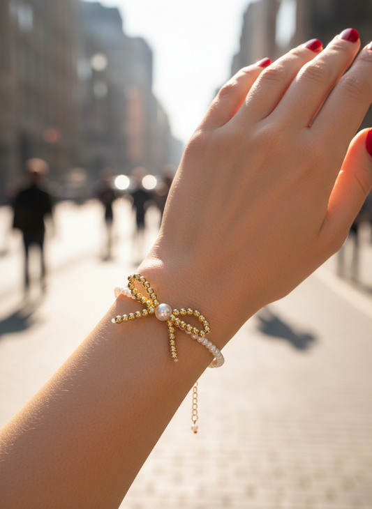 Χειροποίητο βραχιόλι με πέρλες και φιογκάκι από αιματίτη – Irene Pearls Bracelet – So Cute by Dimi