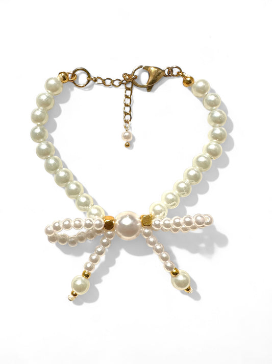 Χειροποίητο βραχιόλι με πέρλες και φιόγκο με μακριές άκρες – Felicia Bracelet – So Cute by Dimi