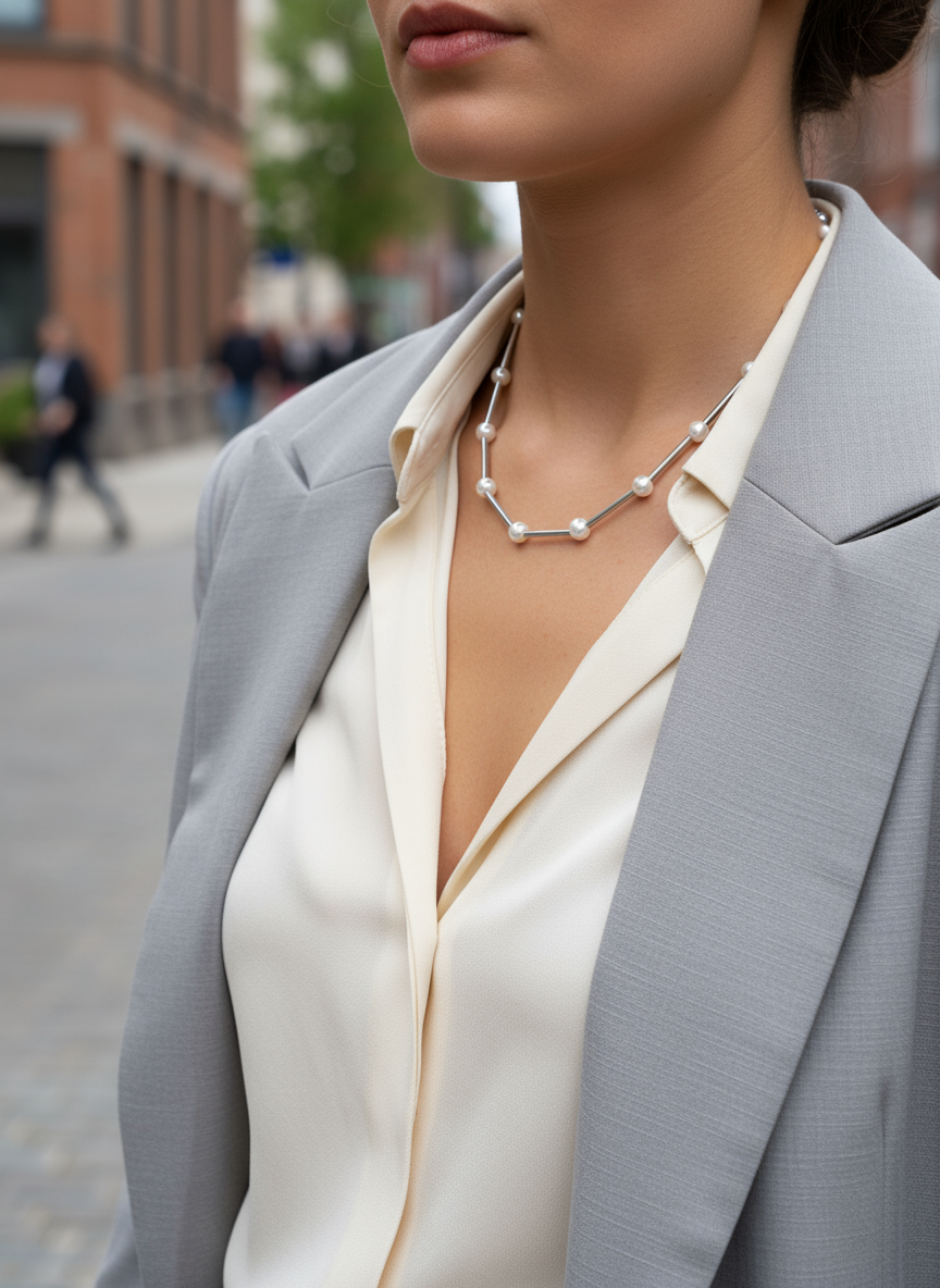 Χειροποίητο κολιέ με μεταλλικά σωληνάκια και πέρλες – Tenia Necklace – So Cute by Dimi