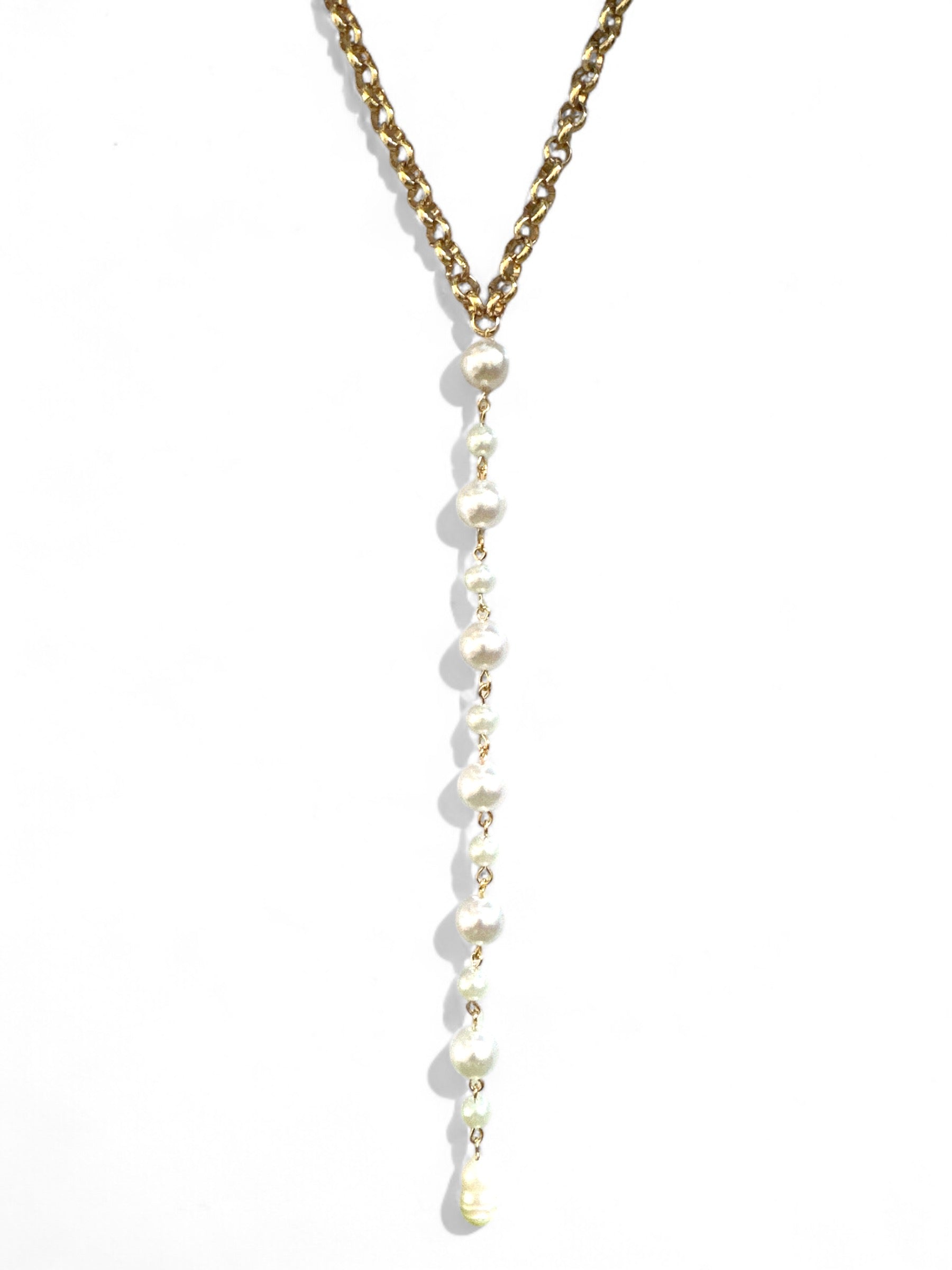 Χειροποίητο Y κολιέ με ατσάλινη αλυσίδα και πέρλες – Y Pearl Necklace – So Cute by Dimi