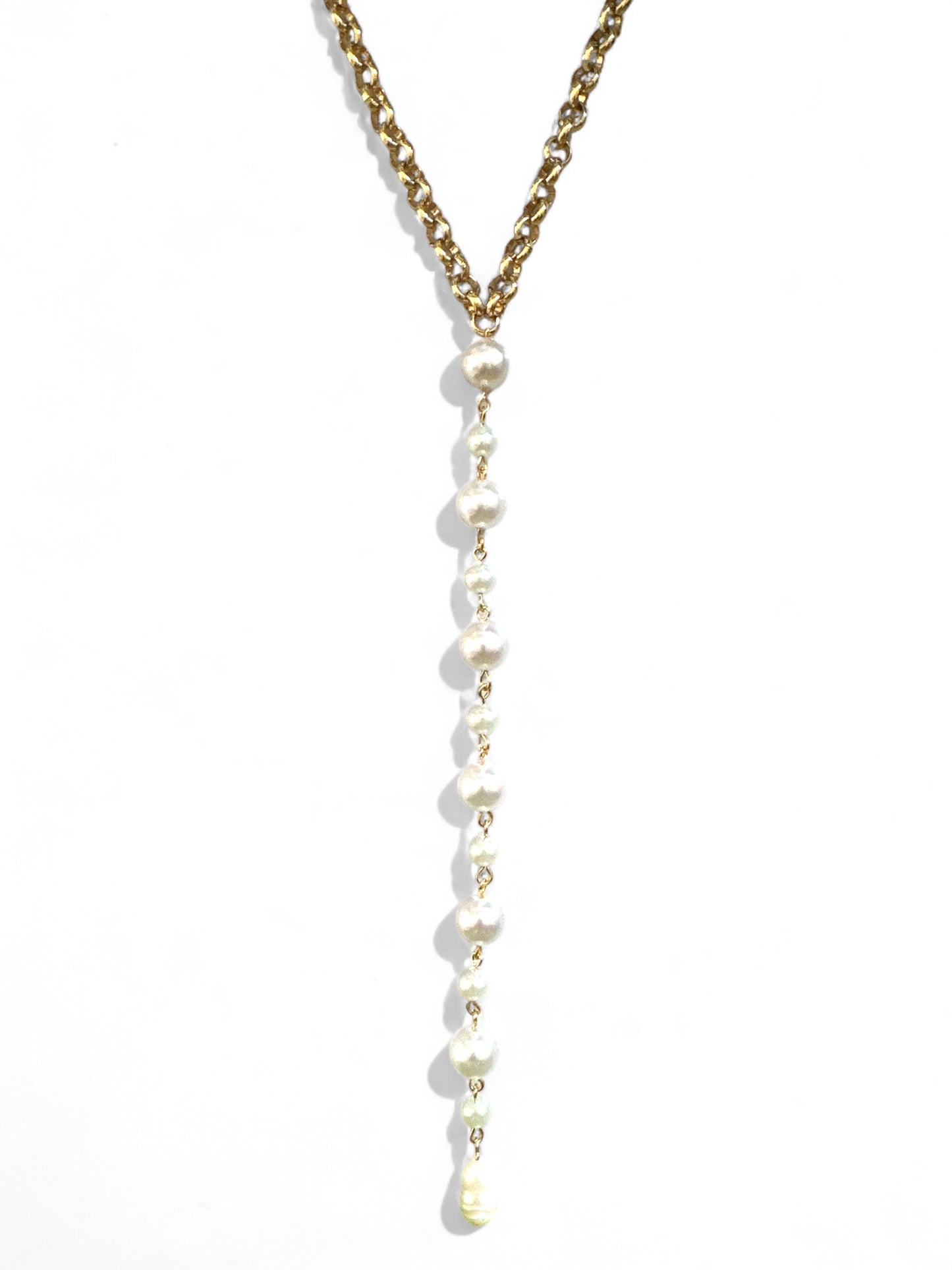 Χειροποίητο Y κολιέ με ατσάλινη αλυσίδα και πέρλες – Y Pearl Necklace – So Cute by Dimi