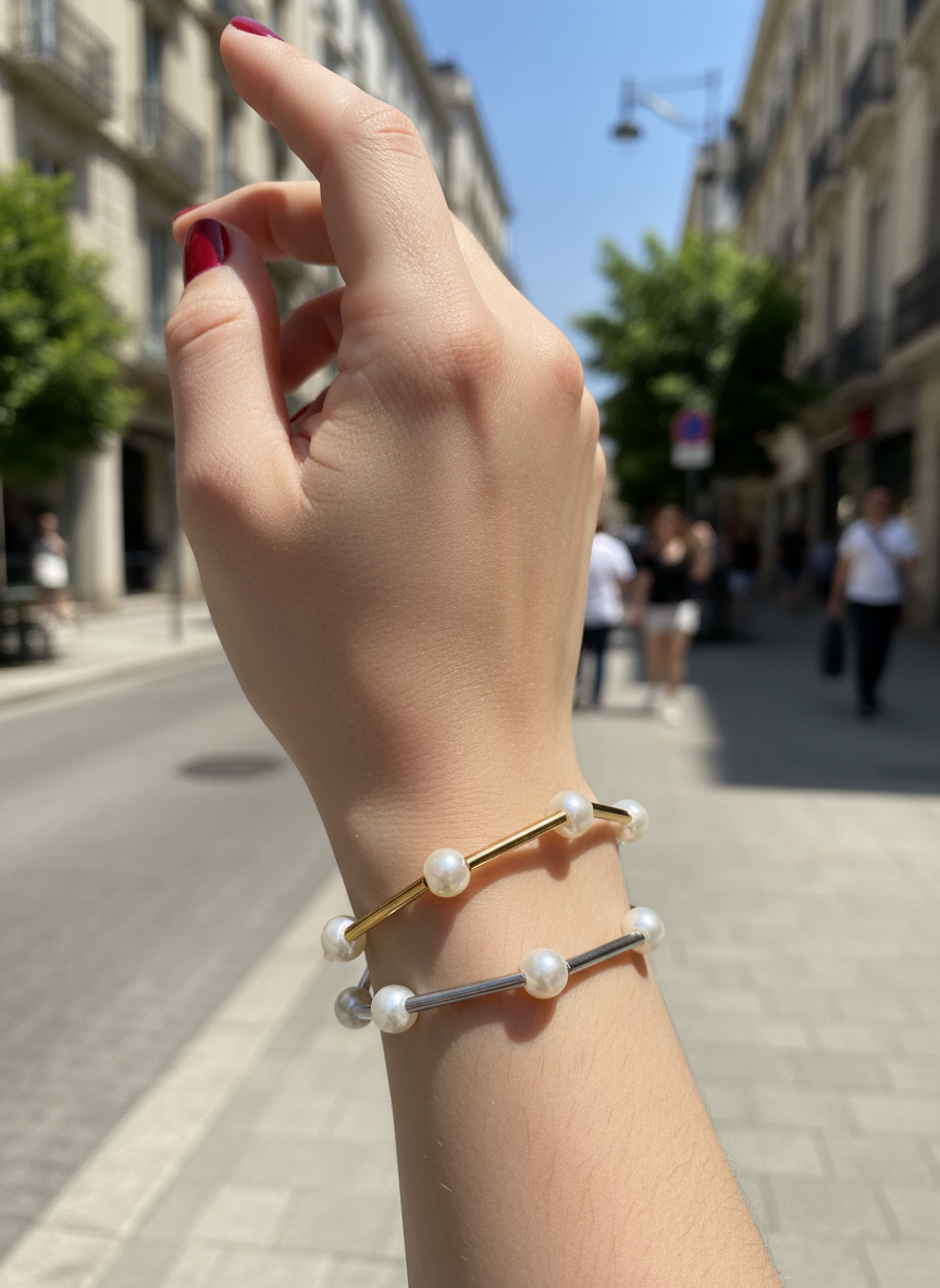 Χειροποίητο βραχιόλι με μεταλλικά σωληνάκια και γυάλινες πέρλες – Tenia Bracelet – So Cute by Dimi