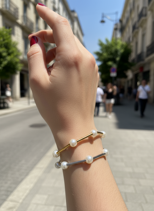 Χειροποίητο βραχιόλι με μεταλλικά σωληνάκια και γυάλινες πέρλες – Tenia Bracelet – So Cute by Dimi