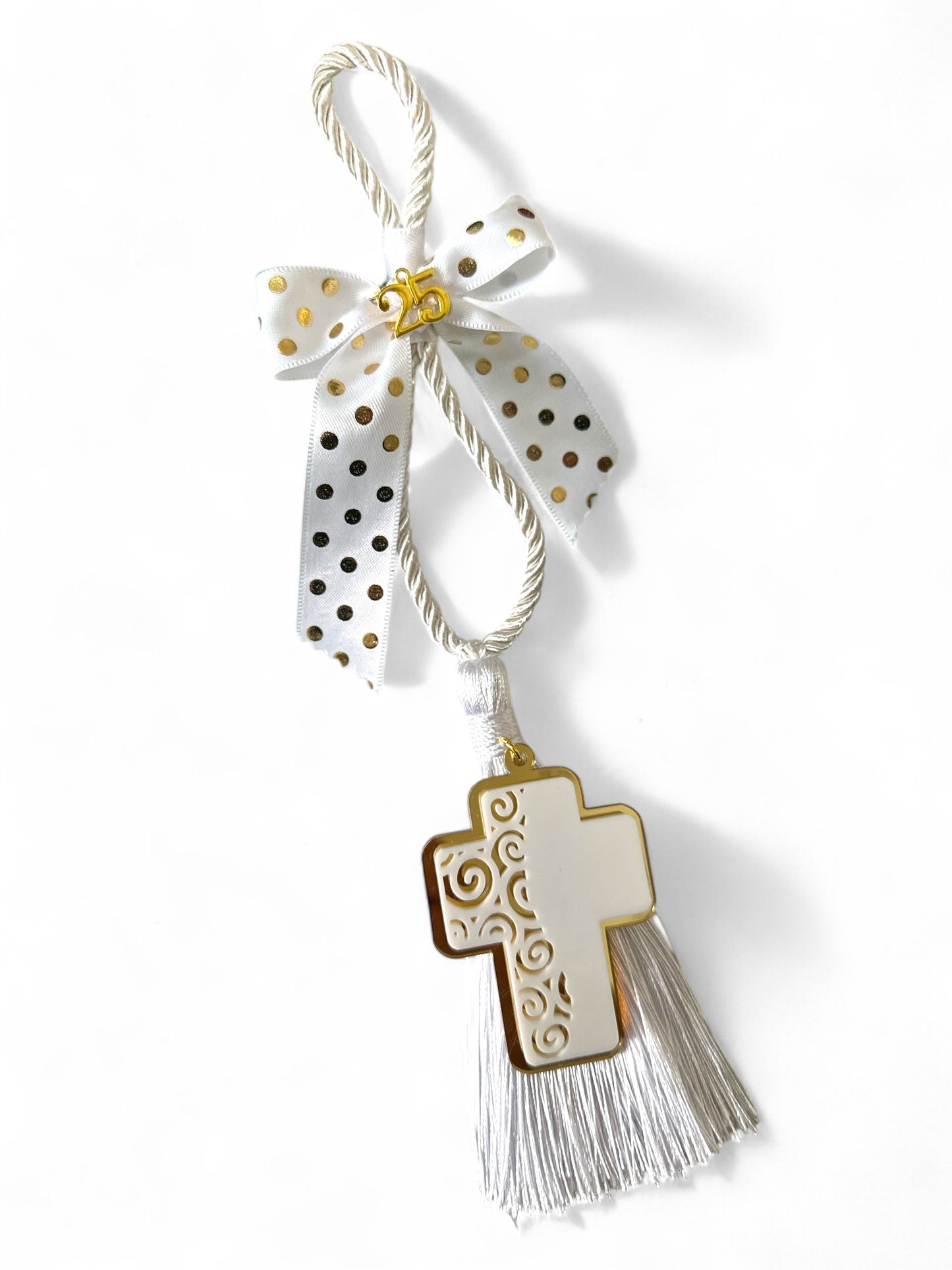 Handmade plexiglass cross gouri with gold mirror base & tassel – wholesale