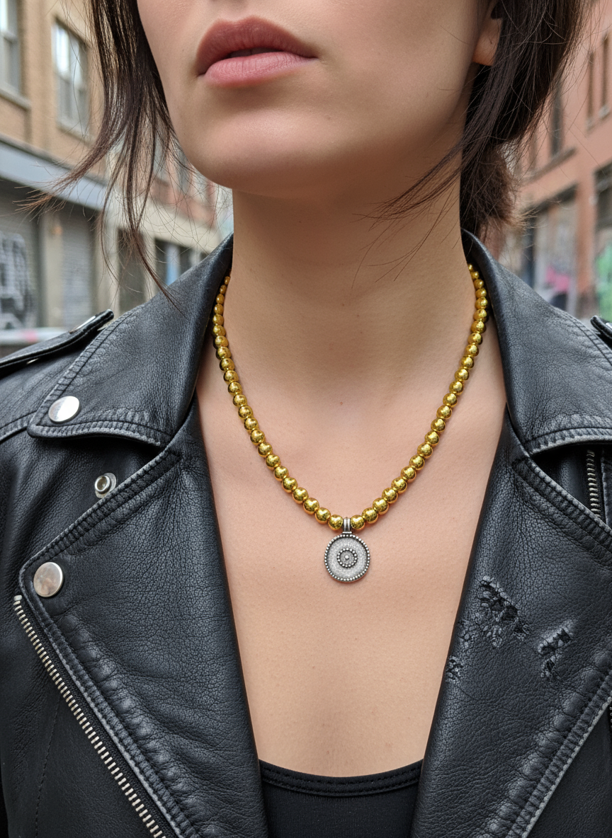 Χειροποίητο κολιέ με χάντρες αιματίτη και ματάκι σε χρυσό και ασημί – Hematite Eye Necklace – So Cute by Dimi