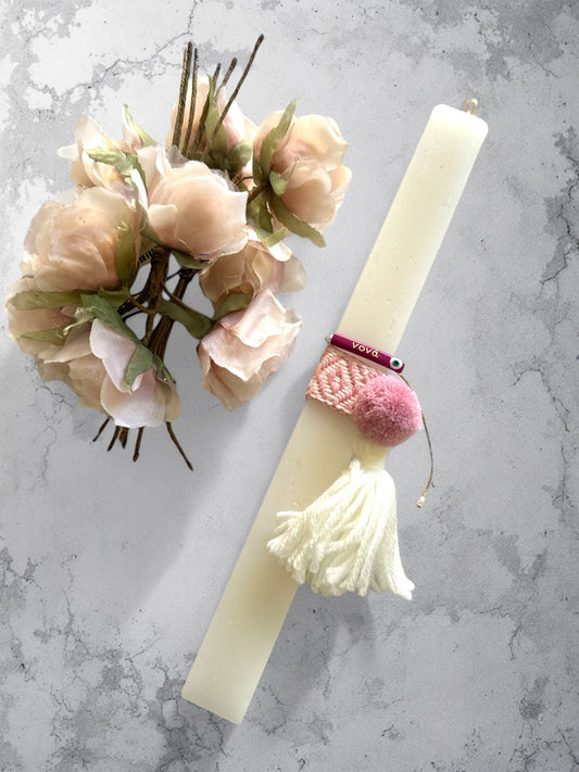 🤍✨ Χειροποίητη Boho Λαμπάδα Πάσχα με Βραχιόλι μαμά/νονά/γιαγιά