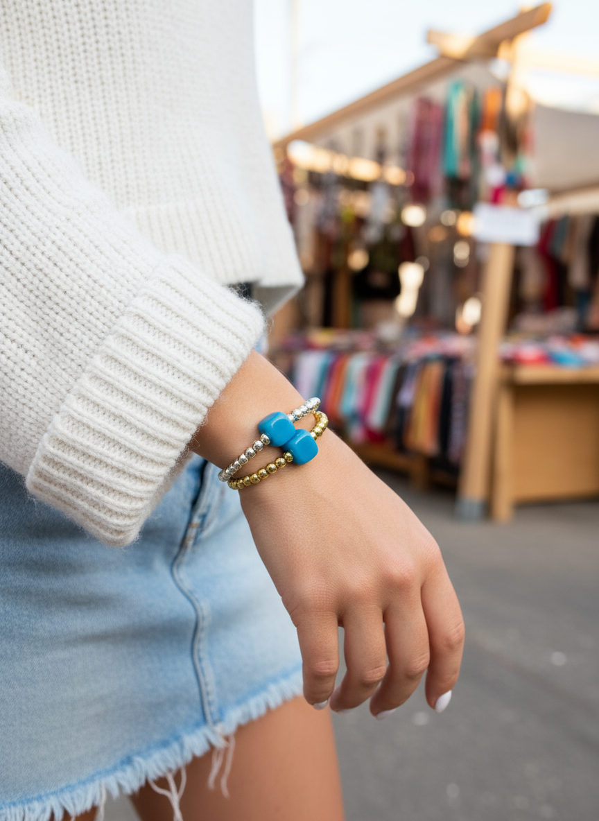 Χειροποίητο βραχιόλι με αιματίτη και γαλάζια χάντρα – Azure Pop Bracelet – So Cute by Dimi