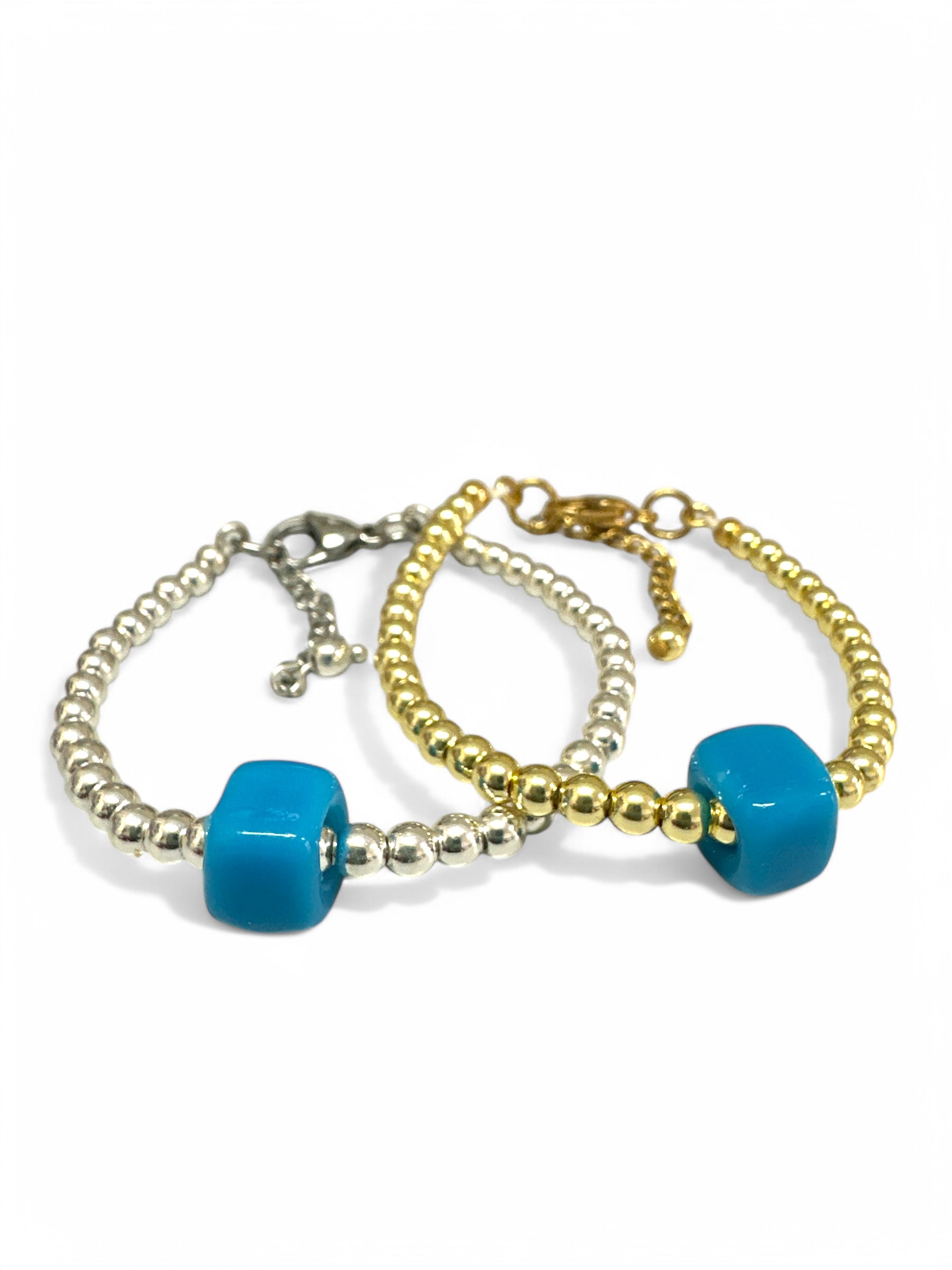 Χειροποίητο βραχιόλι με αιματίτη και γαλάζια χάντρα – Azure Pop Bracelet – So Cute by Dimi