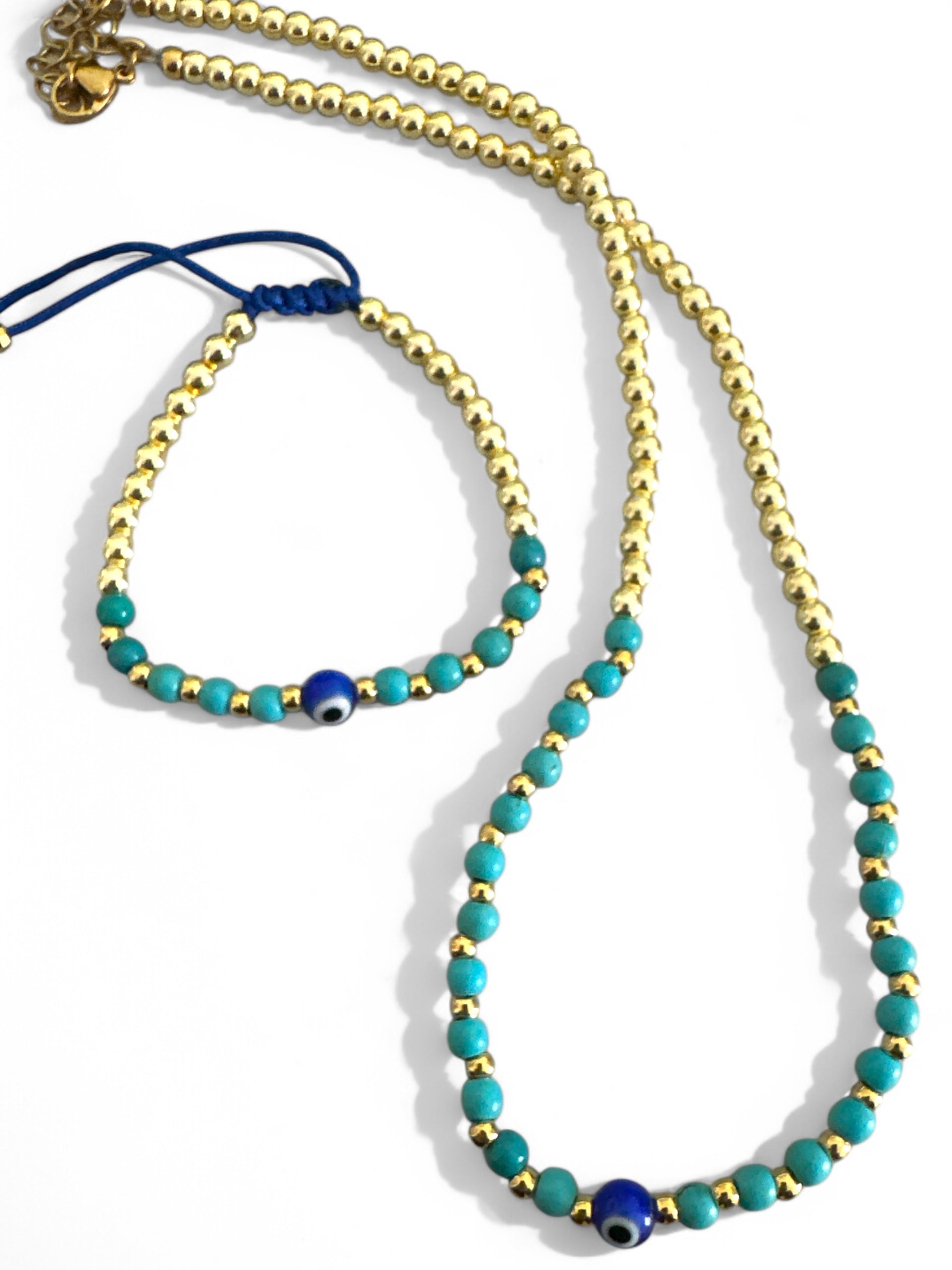 Χειροποίητο κολιέ και βραχιόλι με αιματίτη, χαολίτη και ματάκι – Mykonos Eye Bracelet – So Cute by Dimi