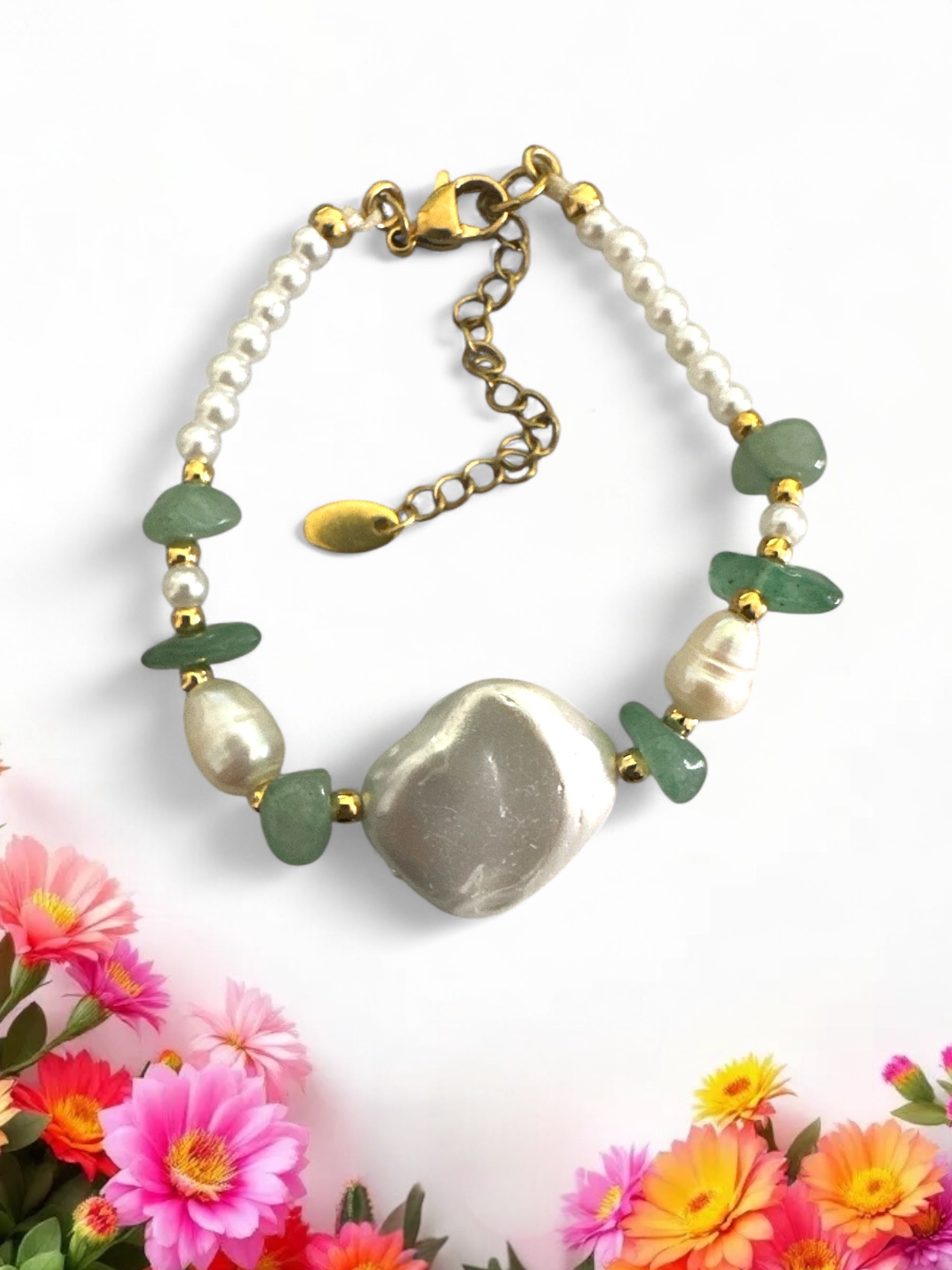 Χειροποίητο βραχιόλι με φυσικές πέτρες και baroque πέρλα – So Cute by Dimi