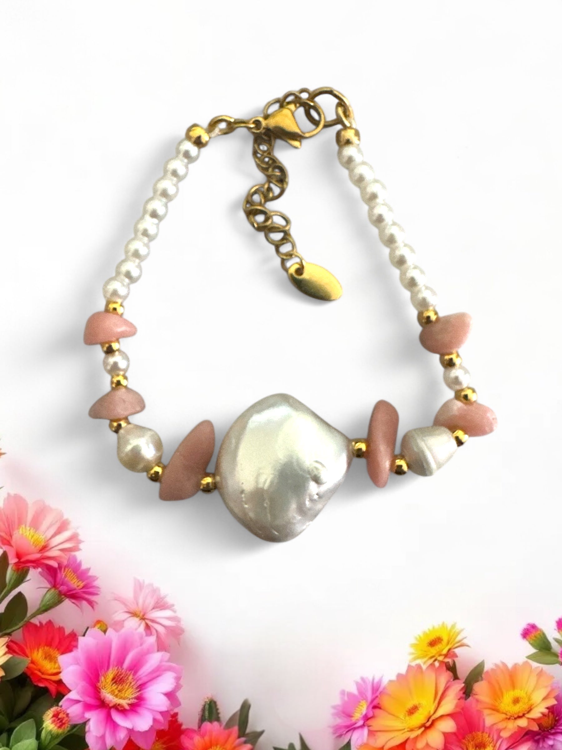 Χειροποίητο βραχιόλι με φυσικές πέτρες και baroque πέρλα – So Cute by Dimi