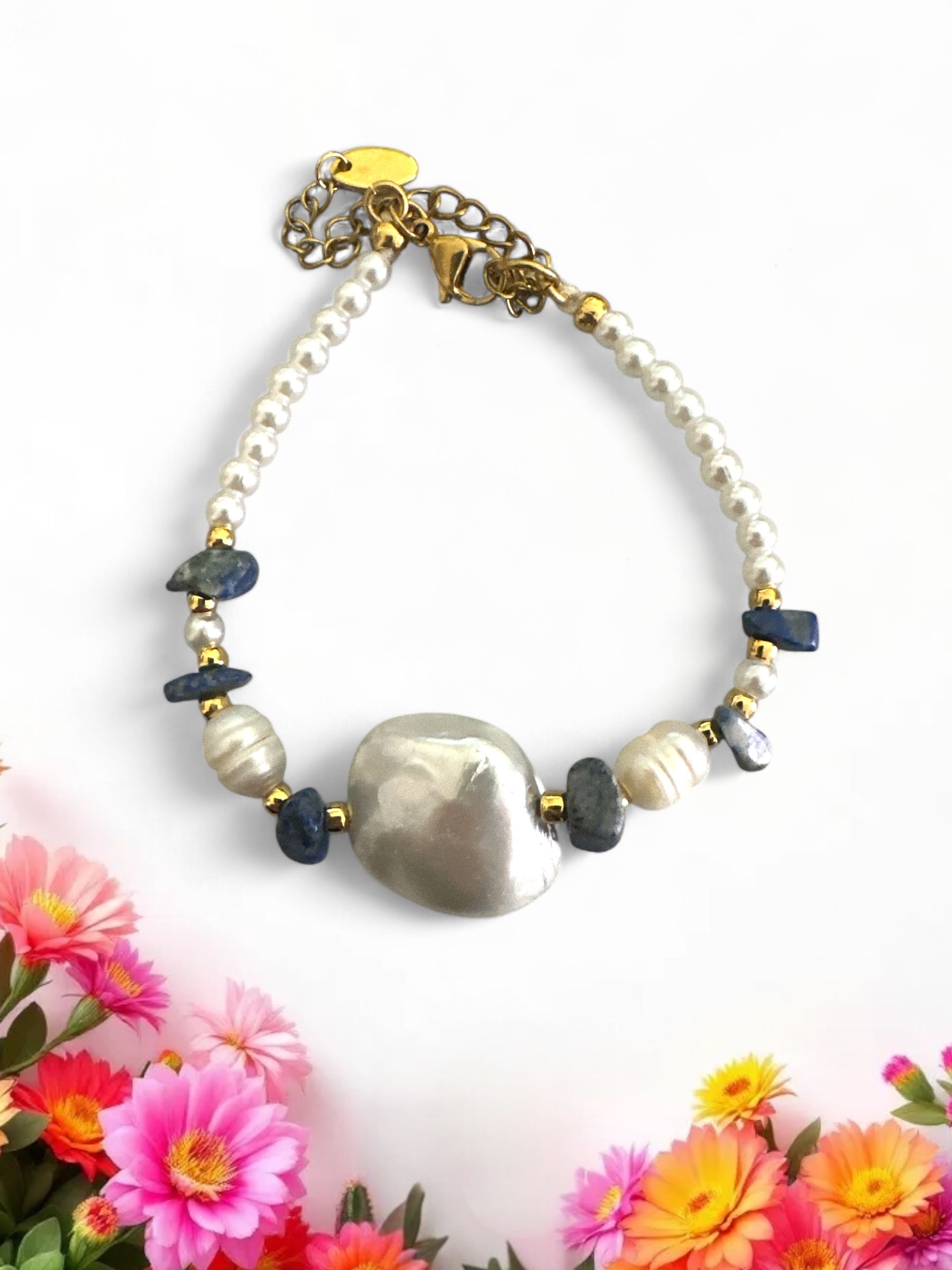 Χειροποίητο βραχιόλι με φυσικές πέτρες και baroque πέρλα – So Cute by Dimi