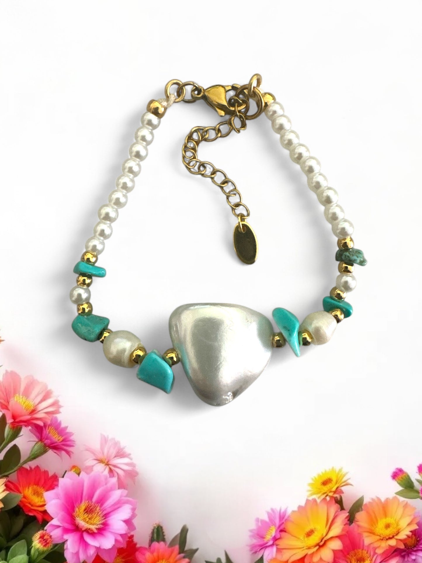 Χειροποίητο βραχιόλι με φυσικές πέτρες και baroque πέρλα – So Cute by Dimi