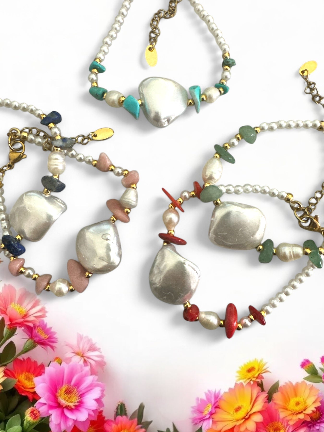 Χειροποίητο βραχιόλι με φυσικές πέτρες και baroque πέρλα – So Cute by Dimi