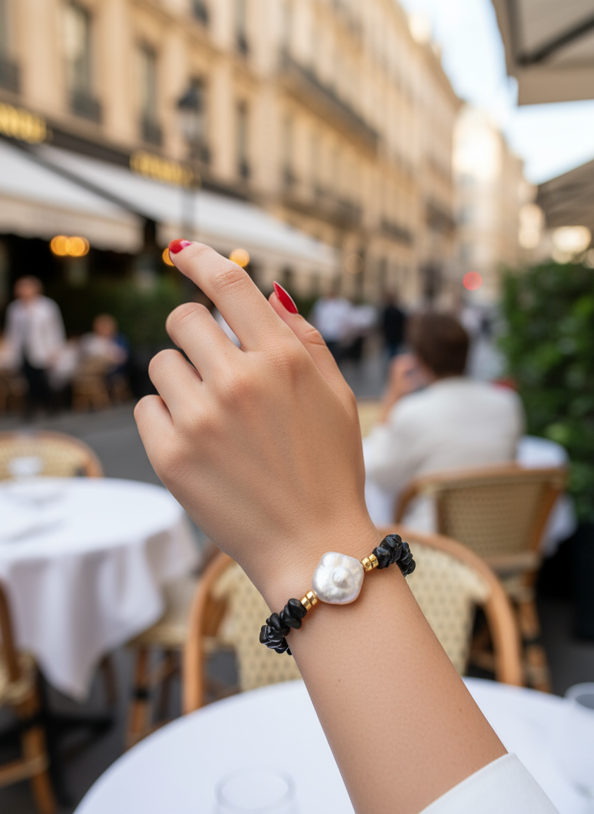 Χειροποίητο βραχιόλι με φυσικές πολύχρωμες πέτρες και λευκή πέρλα – So Cute by Dimi