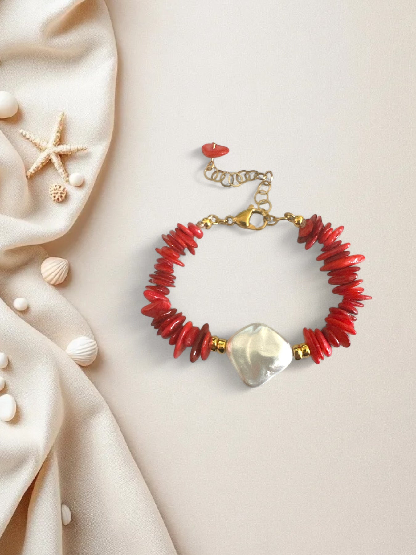 Χειροποίητο βραχιόλι με φυσικές πολύχρωμες πέτρες και λευκή πέρλα – So Cute by Dimi