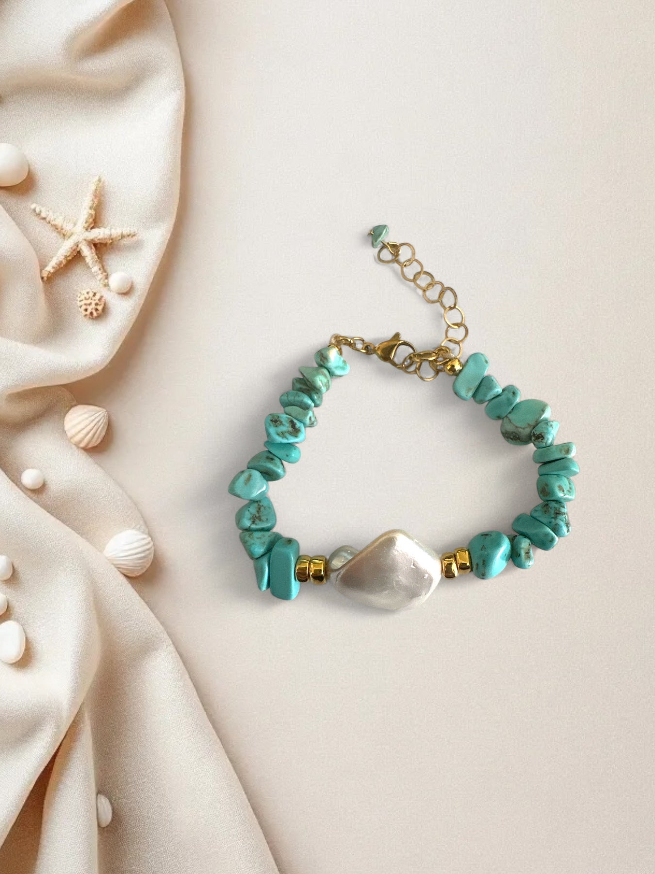 Χειροποίητο βραχιόλι με φυσικές πολύχρωμες πέτρες και λευκή πέρλα – So Cute by Dimi