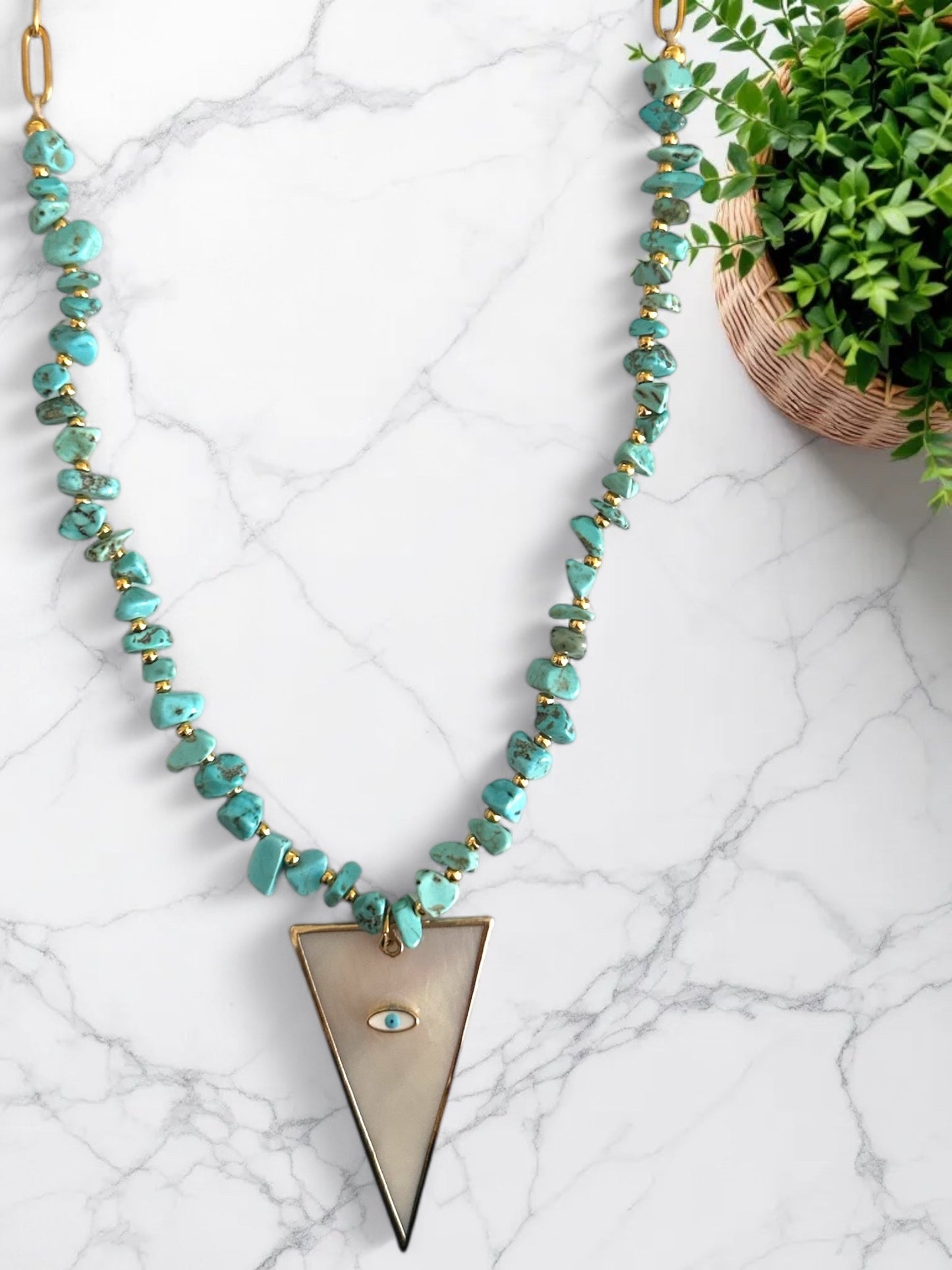 Κολιέ “Turquoise Glow – Shell Eye Charm”