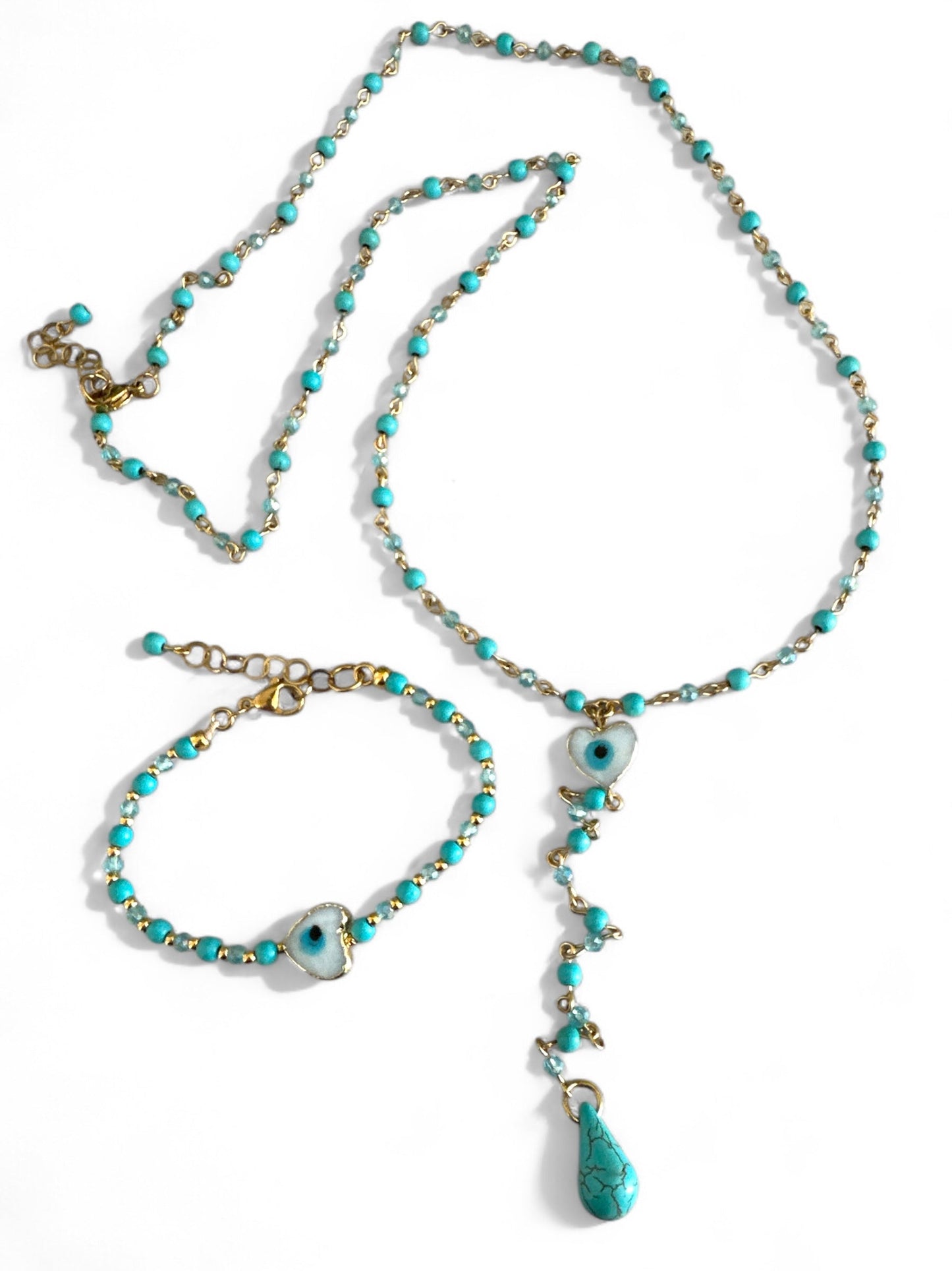 🌟 Κολιέ “Turquoise Glow – Heart Drop”