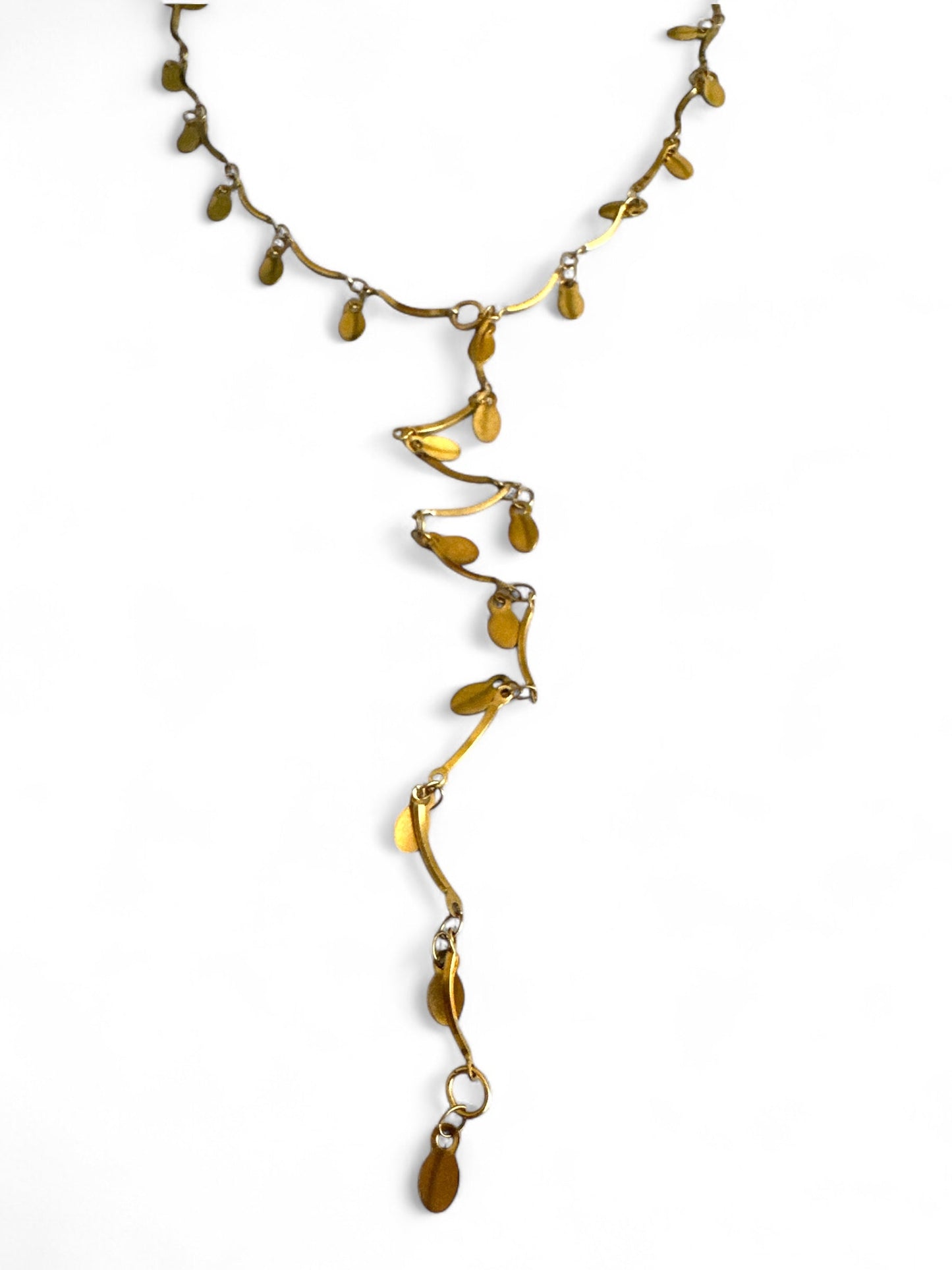 🔸 Κολιέ “Fleur d’Or” – Y-Drop Ατσάλινο με Κρεμαστά Φλουράκια