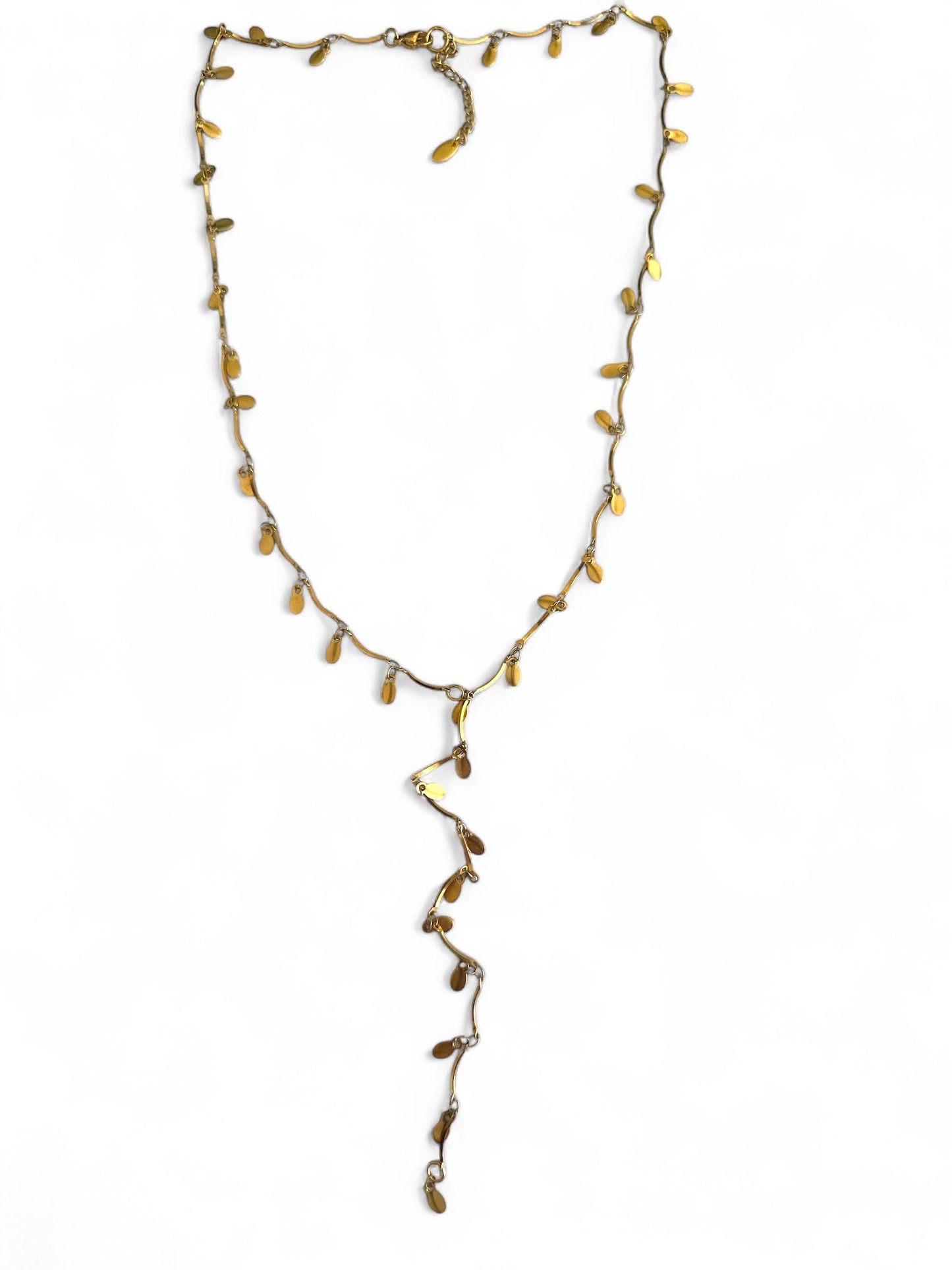 🔸 Κολιέ “Fleur d’Or” – Y-Drop Ατσάλινο με Κρεμαστά Φλουράκια