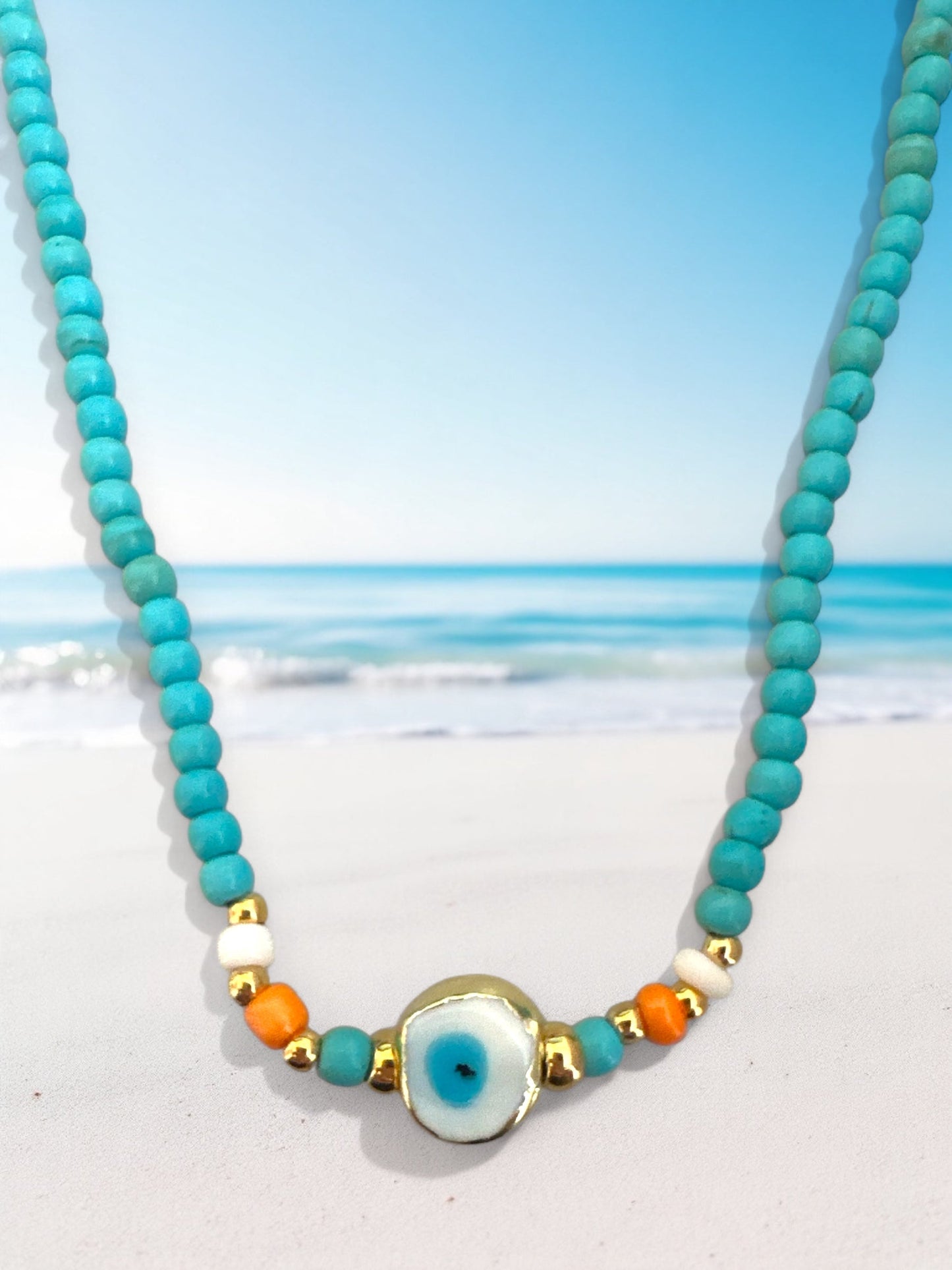 Ocean Vision – Κολιέ με Χαολίτη & Γυάλινο Μάτι Lampwork