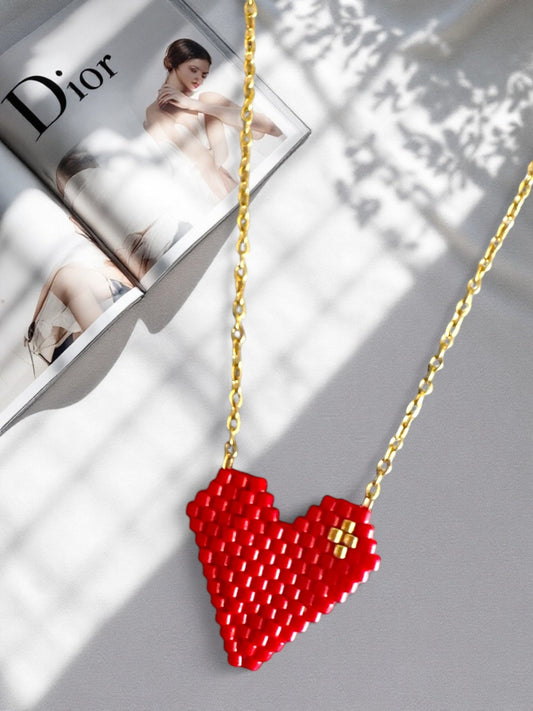 ⚡🚚 Heartbeats - Κολιέ με κόκκινη καρδιά Miyuki