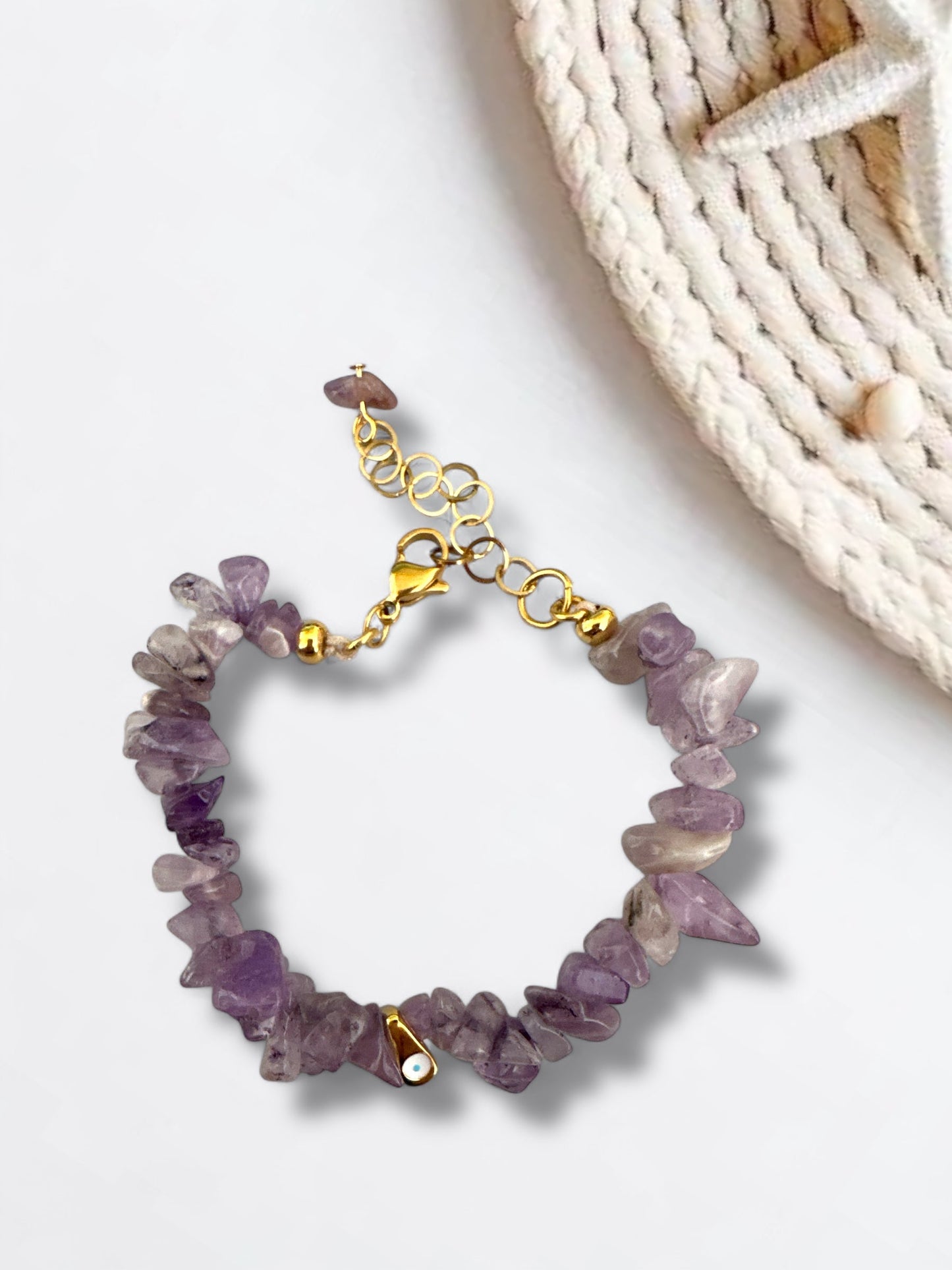 Χειροποίητο βραχιόλι με chips ημιπολύτιμων λίθων & επίχρυσο ματάκι – So Cute by Dimi