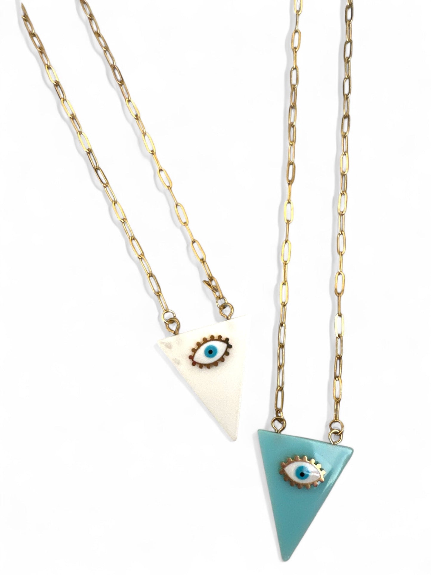 ⚡🚚 Triangle Mataki Necklace – Aqua & Ivory