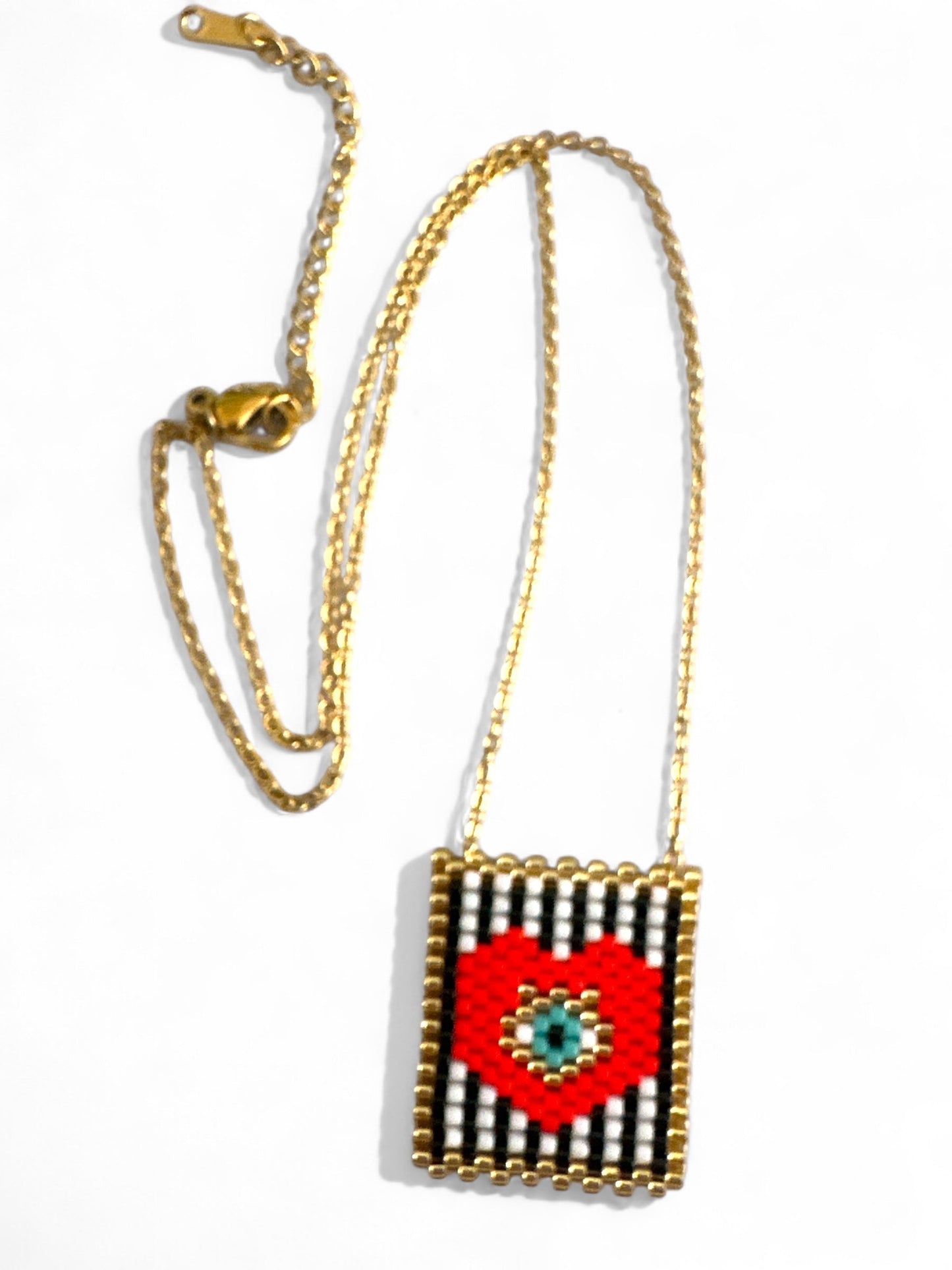 ⚡🚚 Beaded Pop-Eye Square Necklace – Turquoise / Monochrome