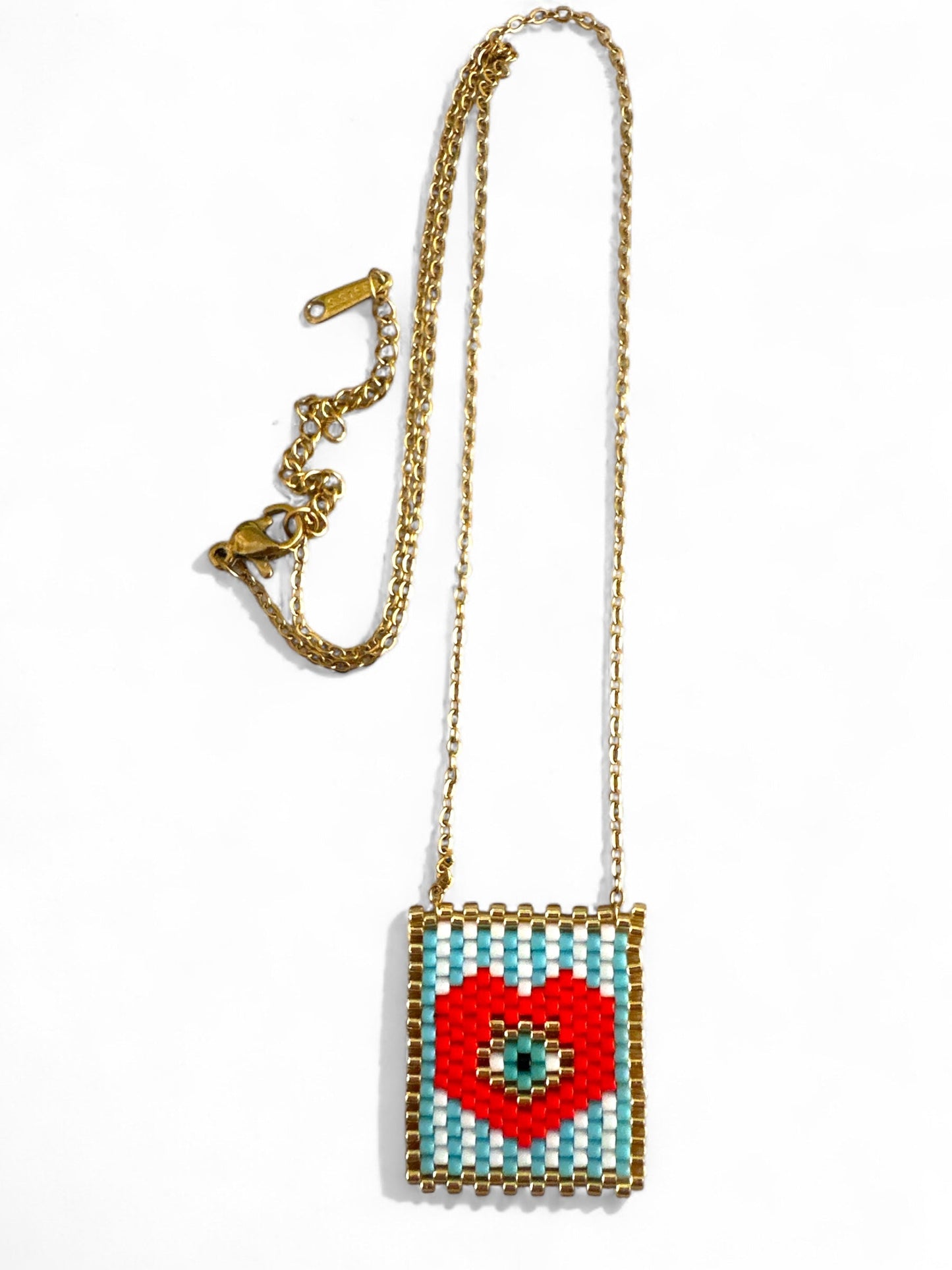 ⚡🚚 Beaded Pop-Eye Square Necklace – Turquoise / Monochrome