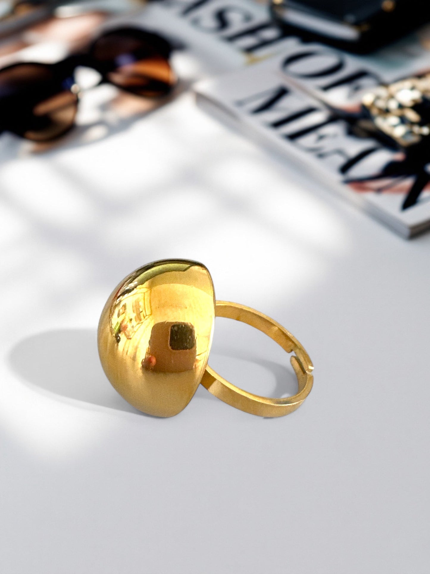 ⚡🚚 Flatback Bullet Dome Ring – Gold / Silver Stainless