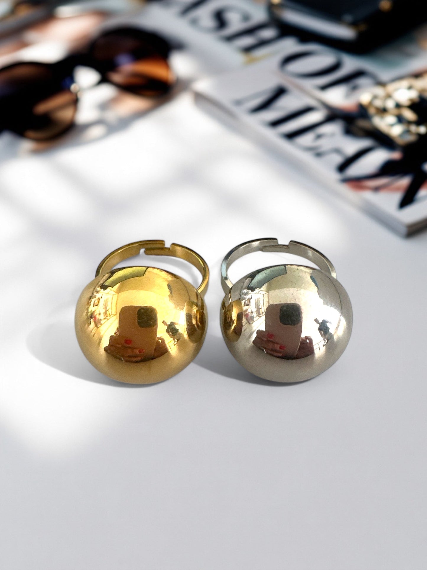 ⚡🚚 Flatback Bullet Dome Ring – Gold / Silver Stainless