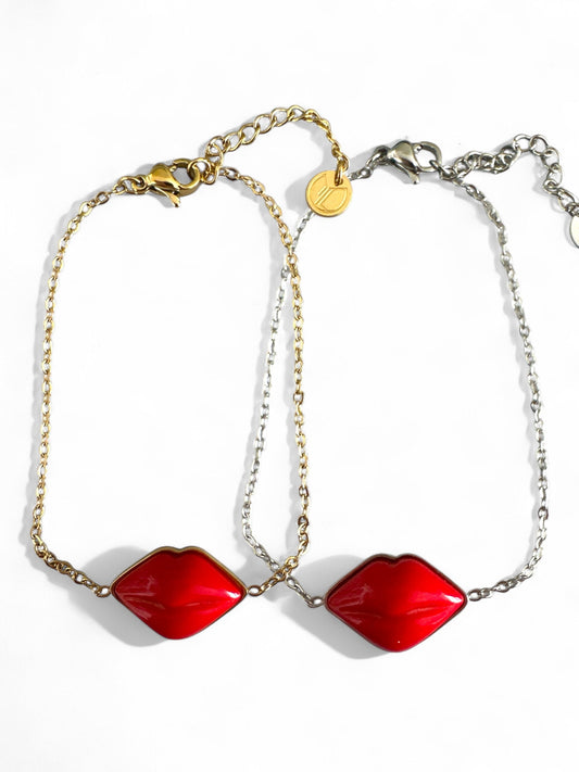 ⚡🚚 Kiss Me Bracelet – Red Lips | Gold / Silver Steel