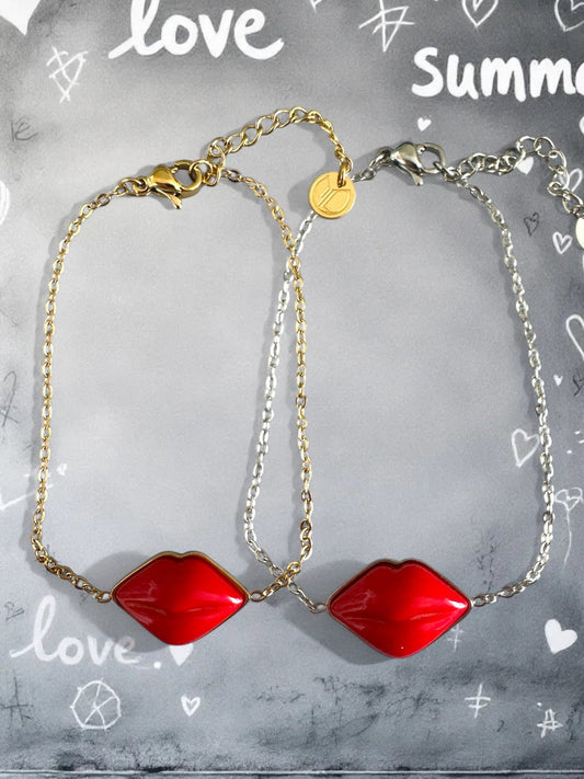 ⚡🚚 Kiss Me Bracelet – Red Lips | Gold / Silver Steel