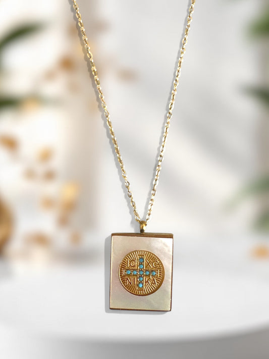 ⚡🚚 Sacred Block – Κολιέ με τετράγωνο στοιχείο IC XC NI KA