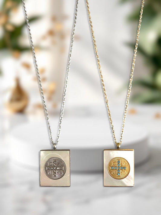 ⚡🚚 Sacred Block – Κολιέ με τετράγωνο στοιχείο IC XC NI KA