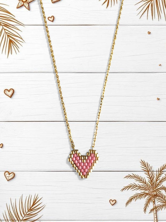⚡🚚 Κολιέ καρδούλα με χάντρες Miyuki – Pink ή Turquoise