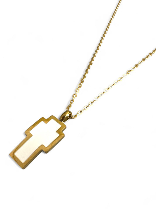 Pixel Cross Necklace – Ατσάλινο Κολιέ Γεωμετρικός Σταυρός με χρυσό περίγραμμα – Χονδρική So Cute by Dimi