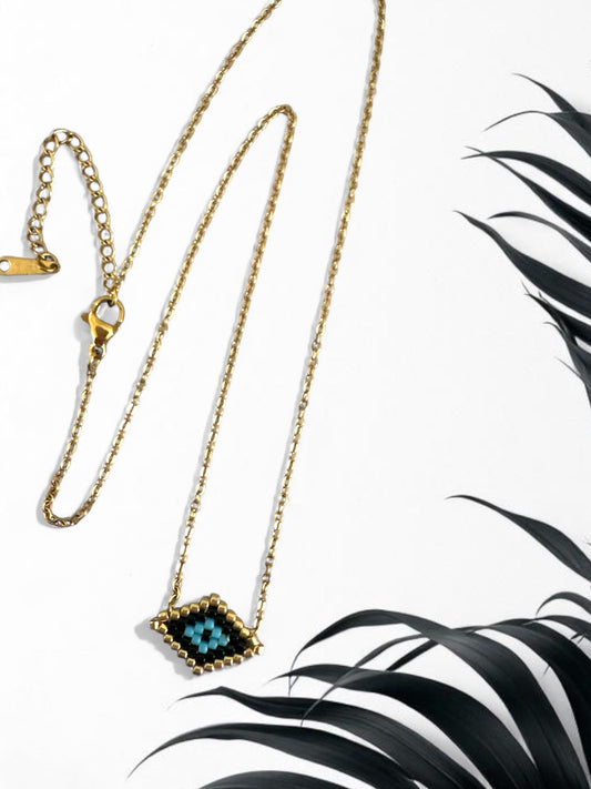 Mystic Mini – Ατσάλινο Κολιέ με Χάντρες Miyuki & Σχέδιο Μάτι