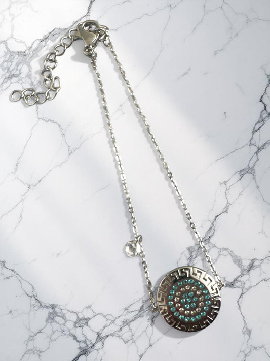 Ατσάλινα βραχιόλια με μοτίβο μαίανδρου και στρας σεασημί χρώμα