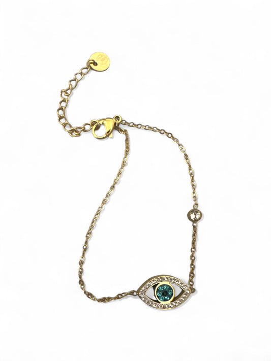 Ατσάλινα βραχιόλια με μάτι, στρας και κεντρική πέτρα σε χρυσό  φινίρισμα