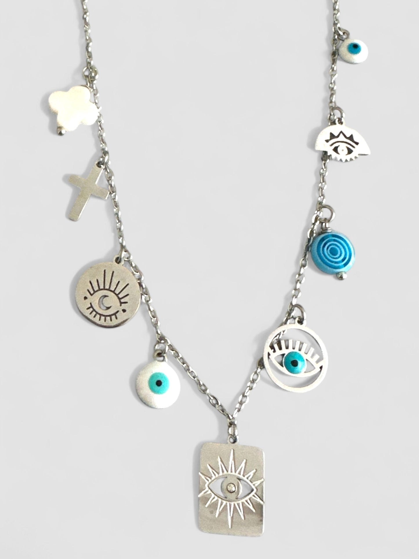 Mystic Icons – Ατσάλινο Κολιέ με Μάτι & Χαρακτηριστικά Charms