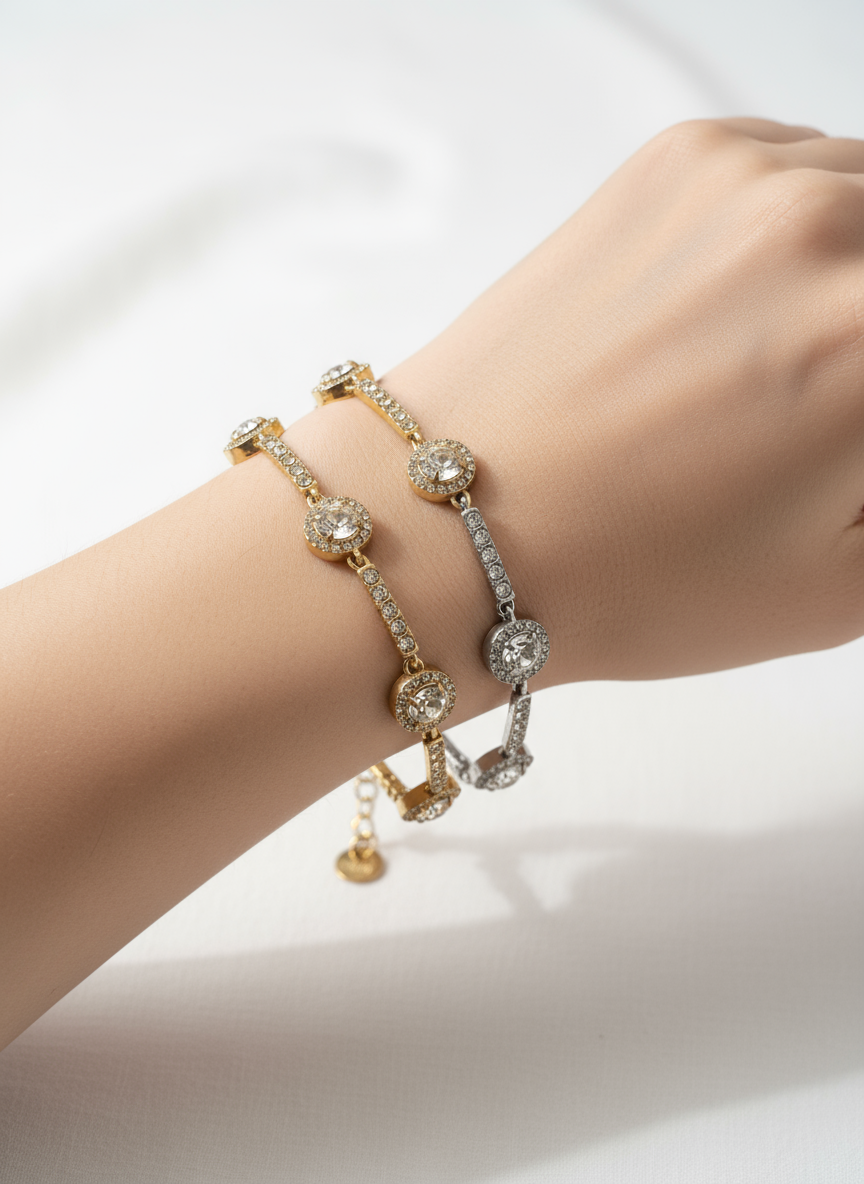 Ατσάλινο βραχιόλι με ζιργκόν και στρας σε χρυσό ή ασημί – So Cute by Dimi χονδρική