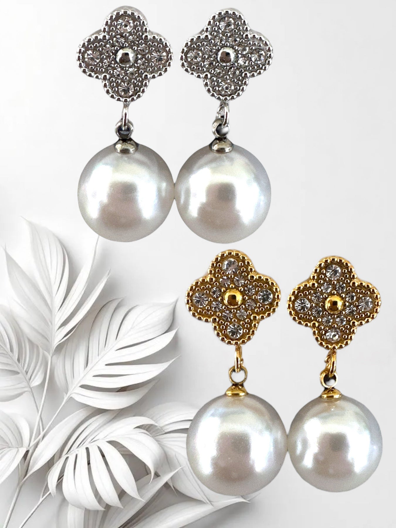 Ατσάλινα σκουλαρίκια με ζιργκόν και πέρλα σε χρυσό ή ασημί – So Cute by Dimi χονδρική