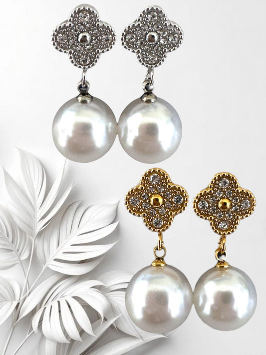 Ατσάλινα σκουλαρίκια με ζιργκόν και πέρλα σε χρυσό ή ασημί – So Cute by Dimi χονδρική