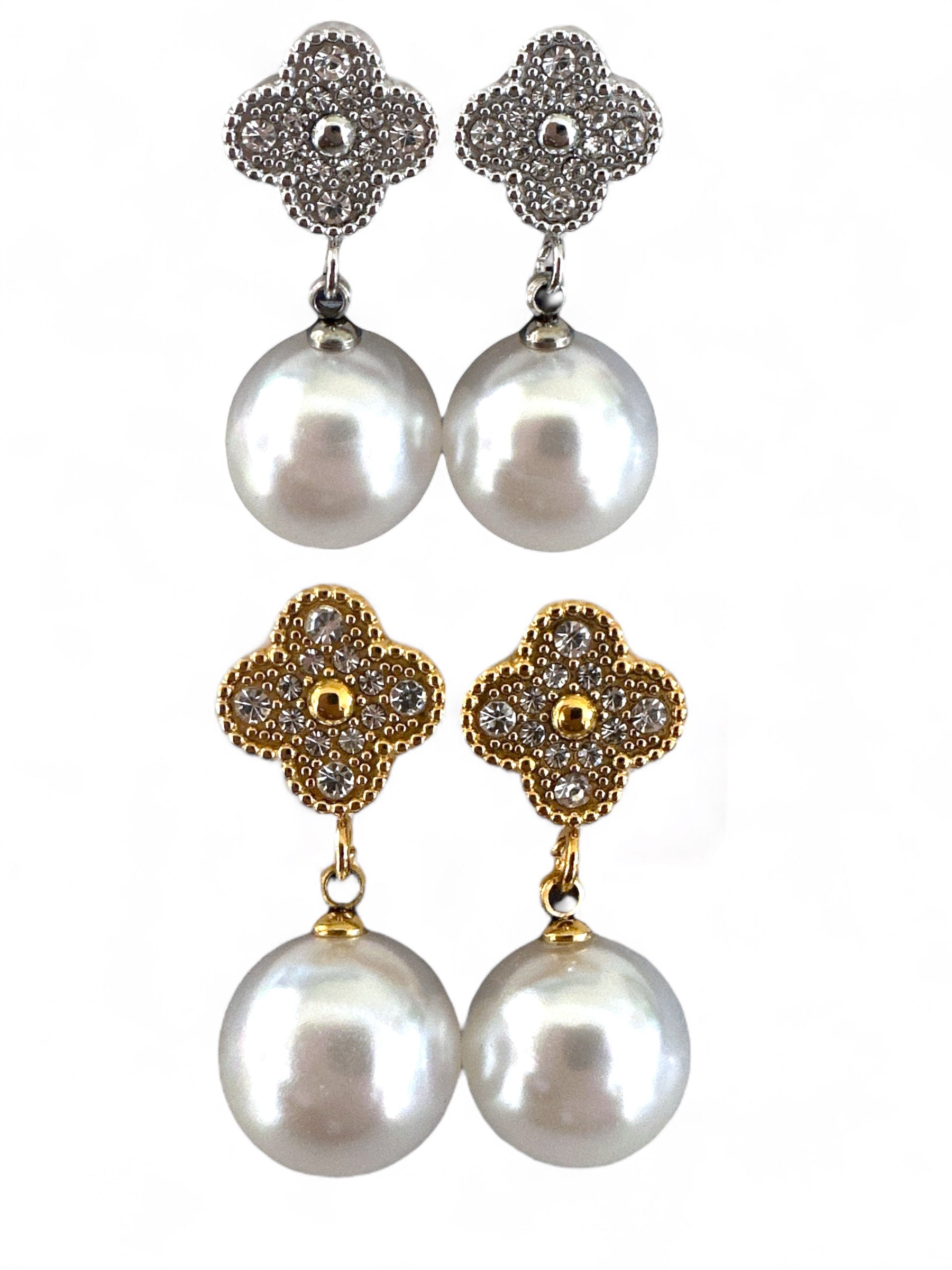 Ατσάλινα σκουλαρίκια με ζιργκόν και πέρλα σε χρυσό ή ασημί – So Cute by Dimi χονδρική