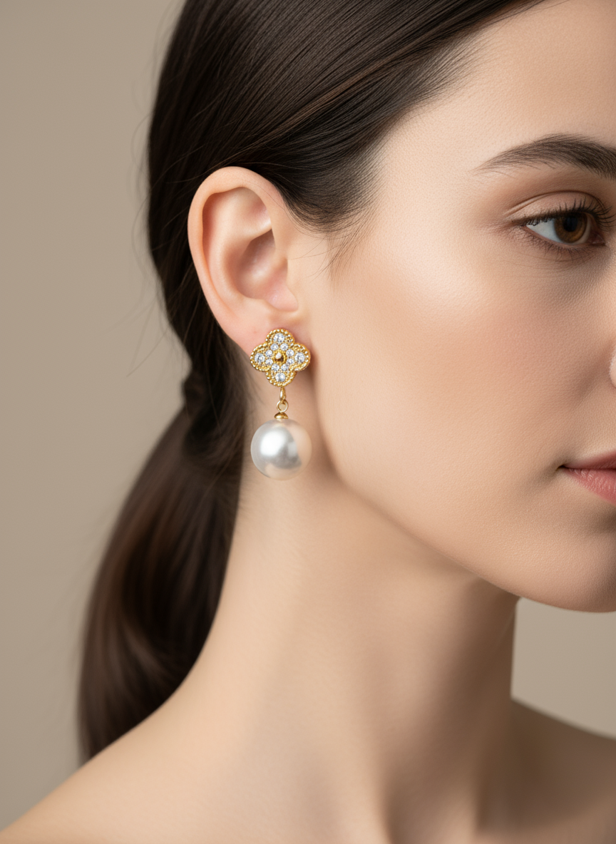 Ατσάλινα σκουλαρίκια με ζιργκόν και πέρλα σε χρυσό ή ασημί – So Cute by Dimi χονδρική