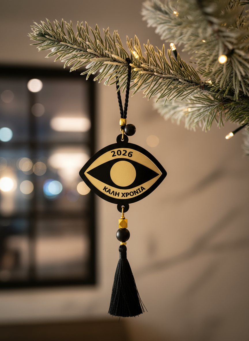 Γούρι μάτι 2026 από plexiglass μαύρο & χρυσό με φούντα – Συλλογή Symbolic Luxe – Χονδρική So Cute by Dimi